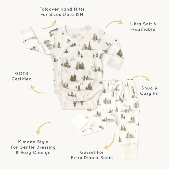 Organic Kimono Onesie & Pants Set - Frosted Fir