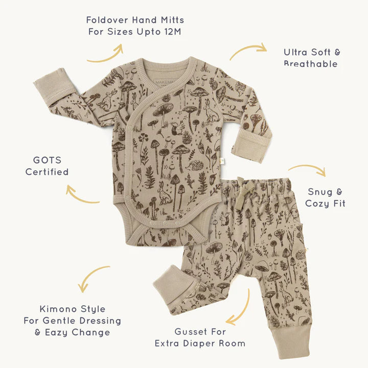 Organic Kimono Onesie & Pants Set - Woodland