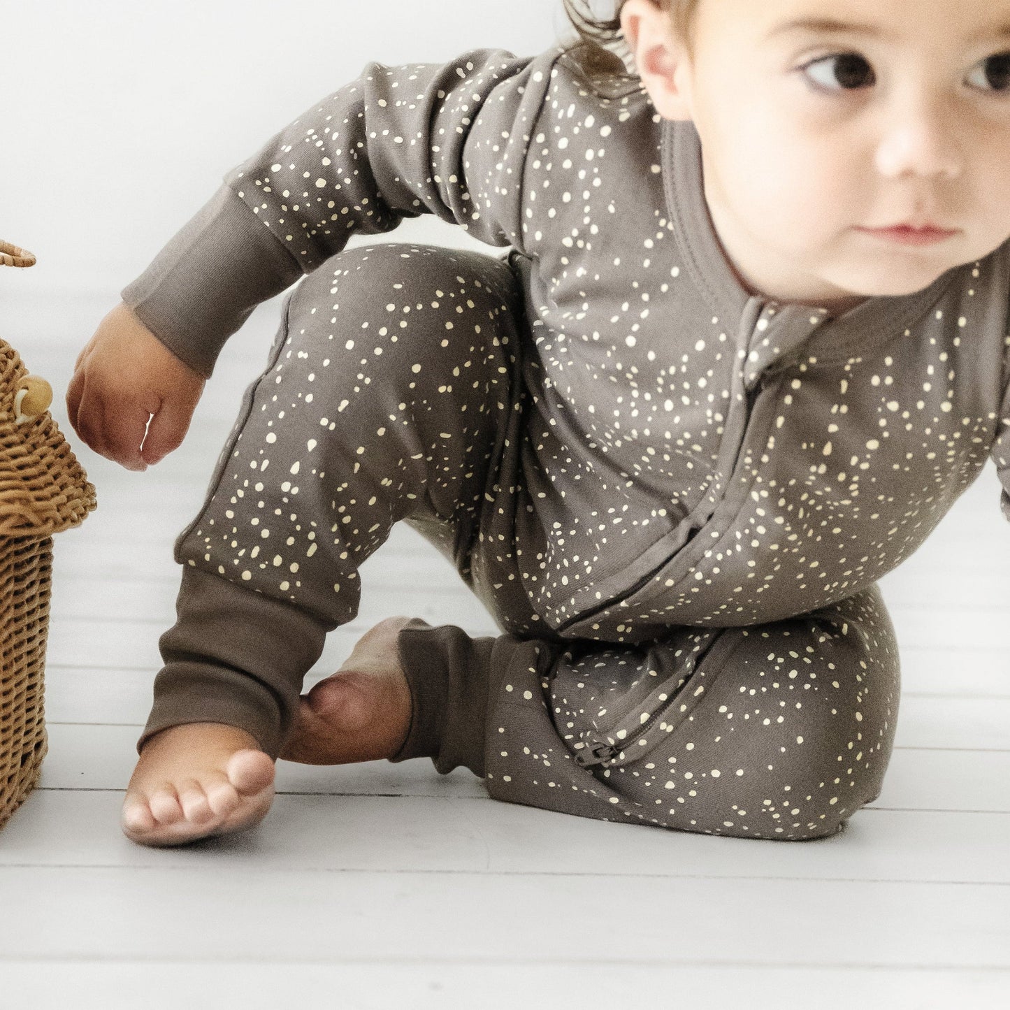 Organic 2-Way Zip Romper - Speckle