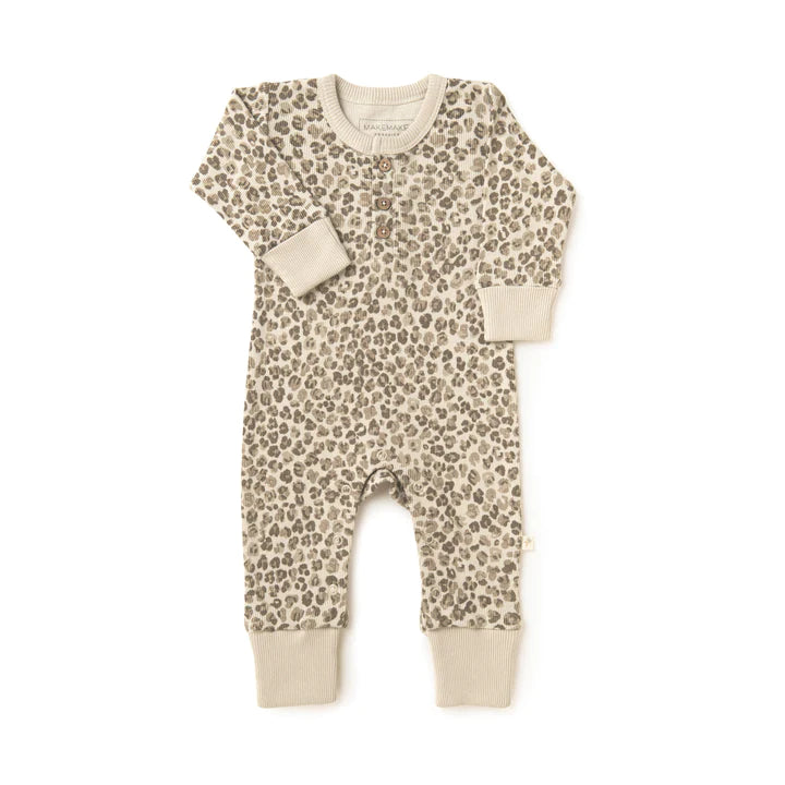 Organic Buttoned Romper - Spotted