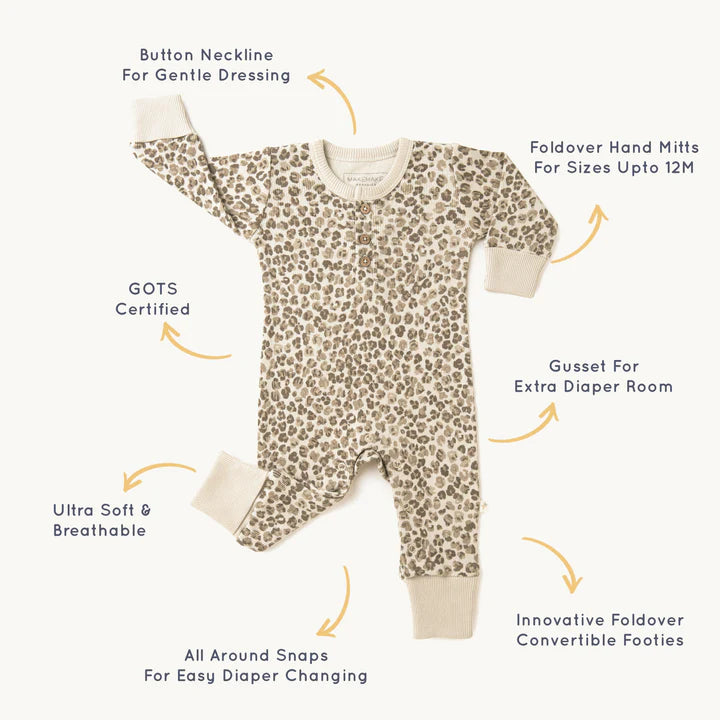 Organic Buttoned Romper - Spotted