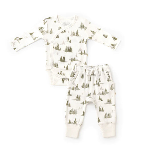 Organic Kimono Onesie & Pants Set - Frosted Fir