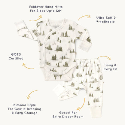 Organic Kimono Onesie & Pants Set - Frosted Fir