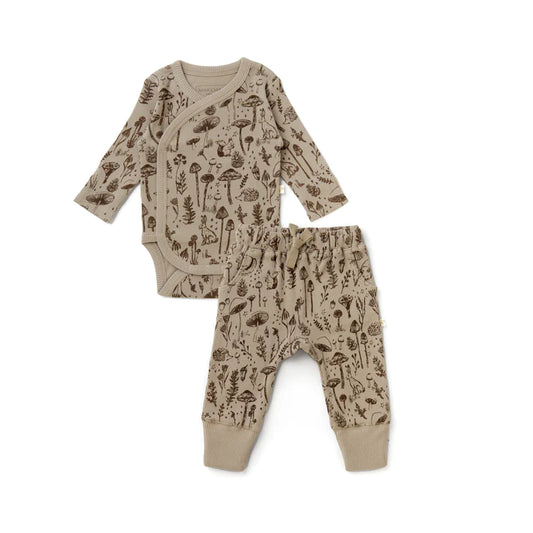 Organic Kimono Onesie & Pants Set - Woodland